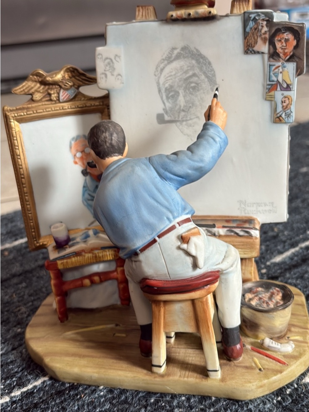 Self portrait Figurine Sculpture in Blue and Cream – Home Art Decor self portr